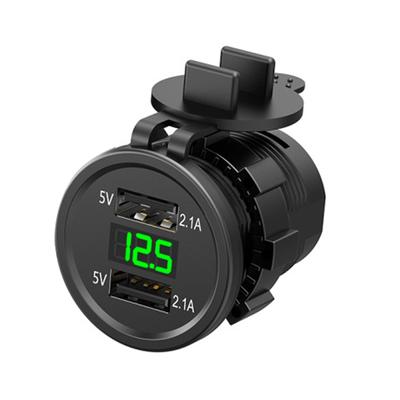 Motorfiets Dubbele USB-oplader 12V Digitale Voltmeter Snel Opladen Onderdelen voor Telefoon Tablet GPS Groen