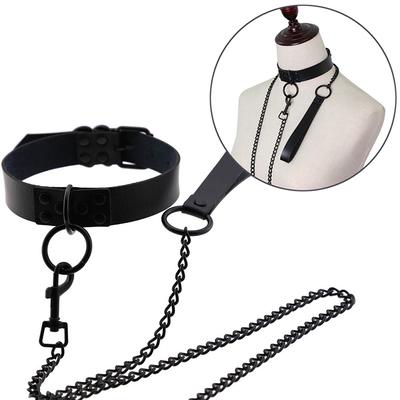 Punk Gothic Rivet Alternativní Pu Leather Collar Trakční Lanový Bondage Náhrdelník