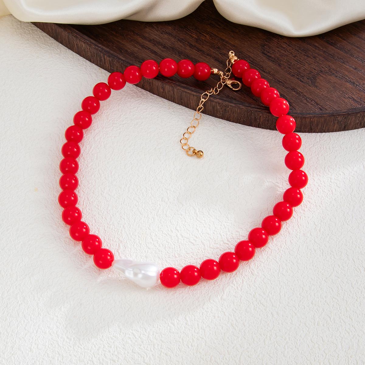 Salircon 9 Colors Bohemian Round Colorful Acrylic Beads Choker Necklace Trend Irregular Imitation Pearl Pendant Necklace Jewelry