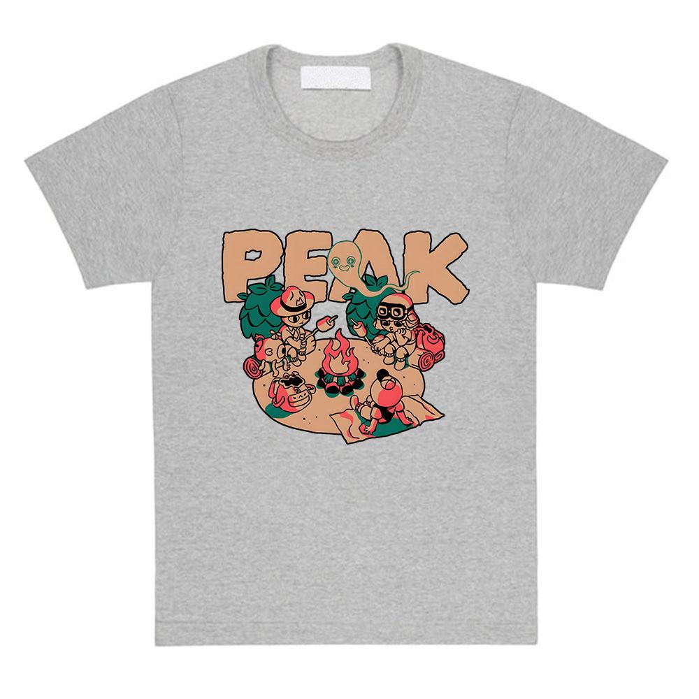 Happy Campers Peak Print T-Shirt Baumwolle Locker Kurzarm T-Shirts Lässig Rundhals Unisex Streetwear Spiel Cartoon T-Shirts