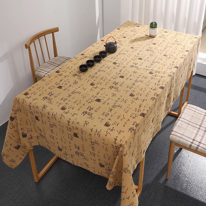 Retro Calligraphy Cotton Linen Tablecloth for Coffee Tables and Desks