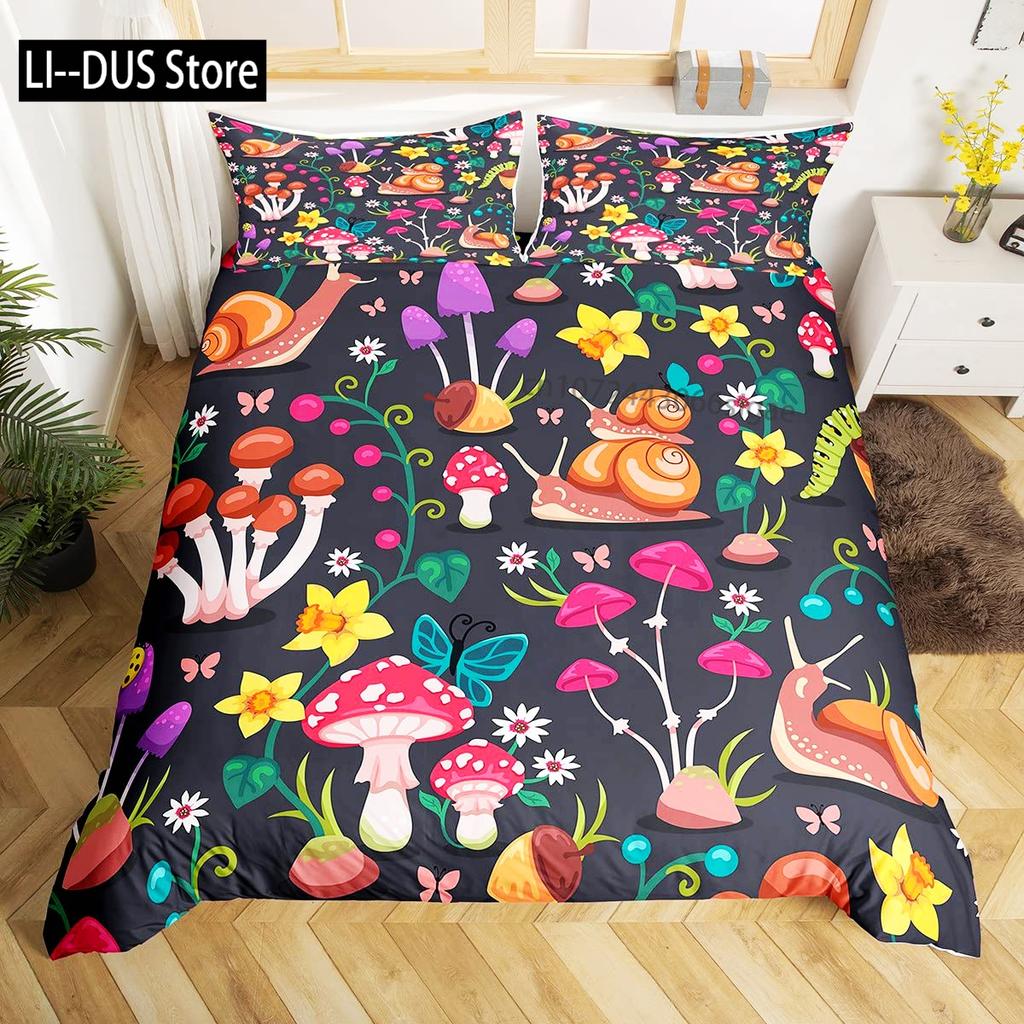 Buntes Pilz-Bettwäsche-Set Einzelgröße Kinder-Bettwäsche-Set Steppdecke Bett-Set Für Jungen Mädchen Erwachsene Mit 1 Bettdecke Und 2 Kissenbezügen