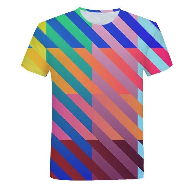 Summer 3D T Shirt Print Short Sleeve Striped Print Men T Shirt O Neck Men Harajuku XS-6XL