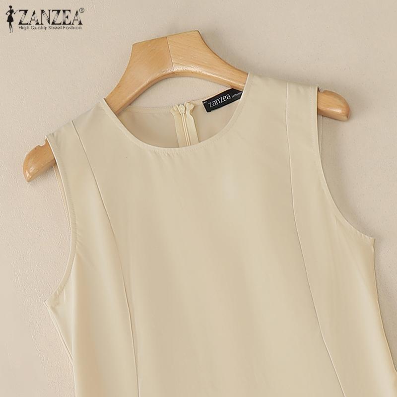 ZANZEA Women Summer Casual Round Neck Sleeveless Dress