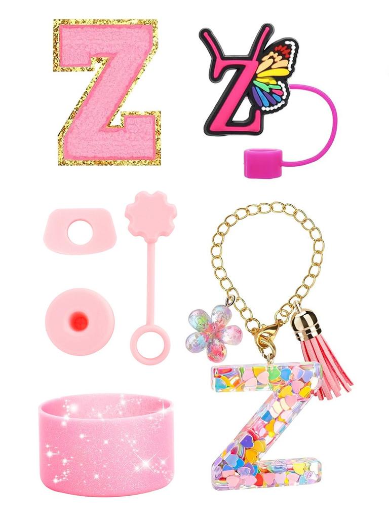 7PCS Cup Accessories Set for Stanley 30oz 40oz Tumbler Initials Silicone Straw Cover Cap Boot Letter Handle Charm Sticker