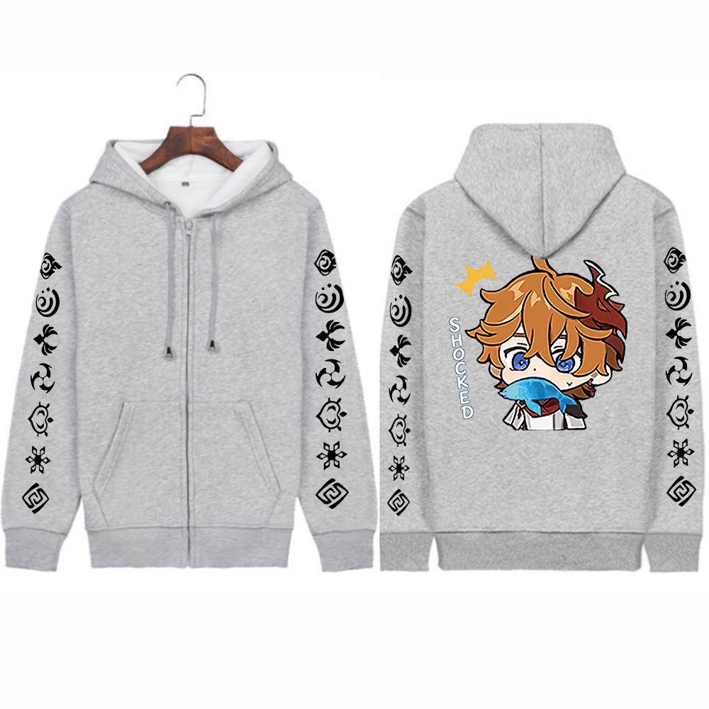 

Аниме Игра Kawaii Tartaglia Genshin Impact Толстовка с капюшоном на молнииЗимняя теплая Harajuku Длинные рукава свободного покроя Черная куртка на молнии Пальто 4XL серый
