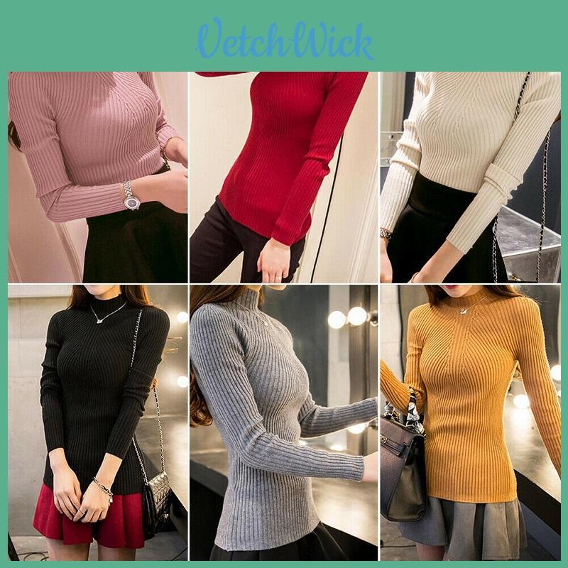 Elegant Women's Long Sleeve Knitted Sweater Turtleneck Jumper Slim Fit Pullover
