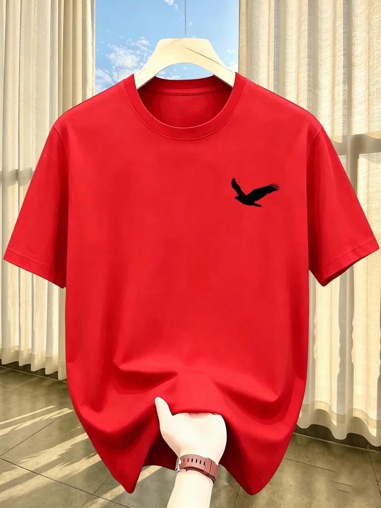 Unisexs Summer Quick Drying Material Eagle Pattern Print Fashionable Sports and Casual Loose Round Neck Short Sleeved Tshirt Top