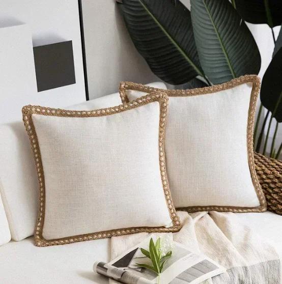 1PC Solid Color Throw Pillow Cover 45X45cm Cozy Linen Home Bedroom House Office Square Pillowcase Funda Cojin