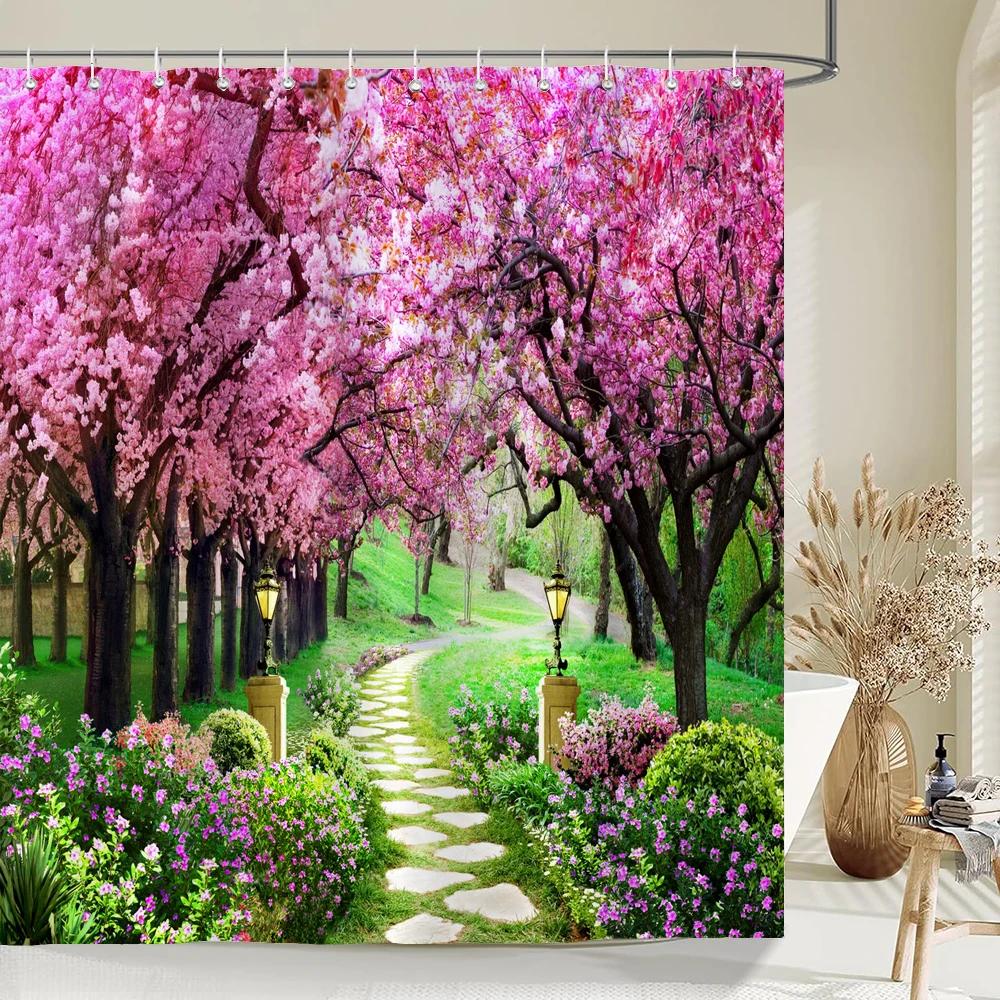 3D Schöne bunte Blumenlandschaft Druck Badezimmer Wasserdichte Duschvorhang Polyester Vorhang Heimdekoration Vorhang