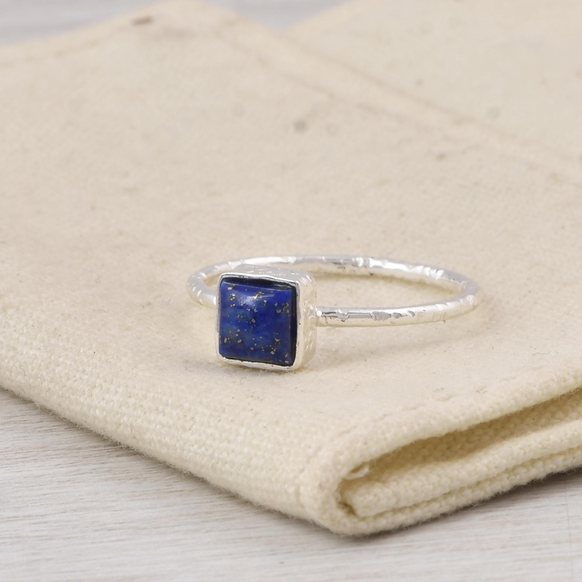 Lapis Lazuli Square Ring, 925 Sterling Silver Lapis Ring, 5mm Blue Gemstone Ring, Minimalist Silver Ring, Dainty Lapis Jewelry, Gift for Her 5