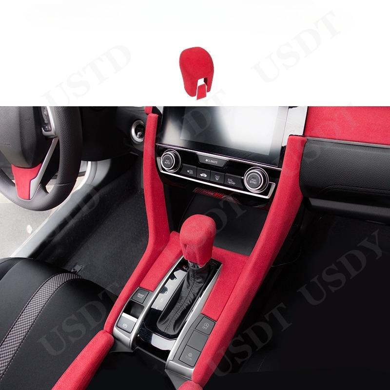 RED Suede Central Control Panel Protection Fit For Honda Civic 2016 2017 2018 20109   Armrest Box Lid Sheath Shell Cover