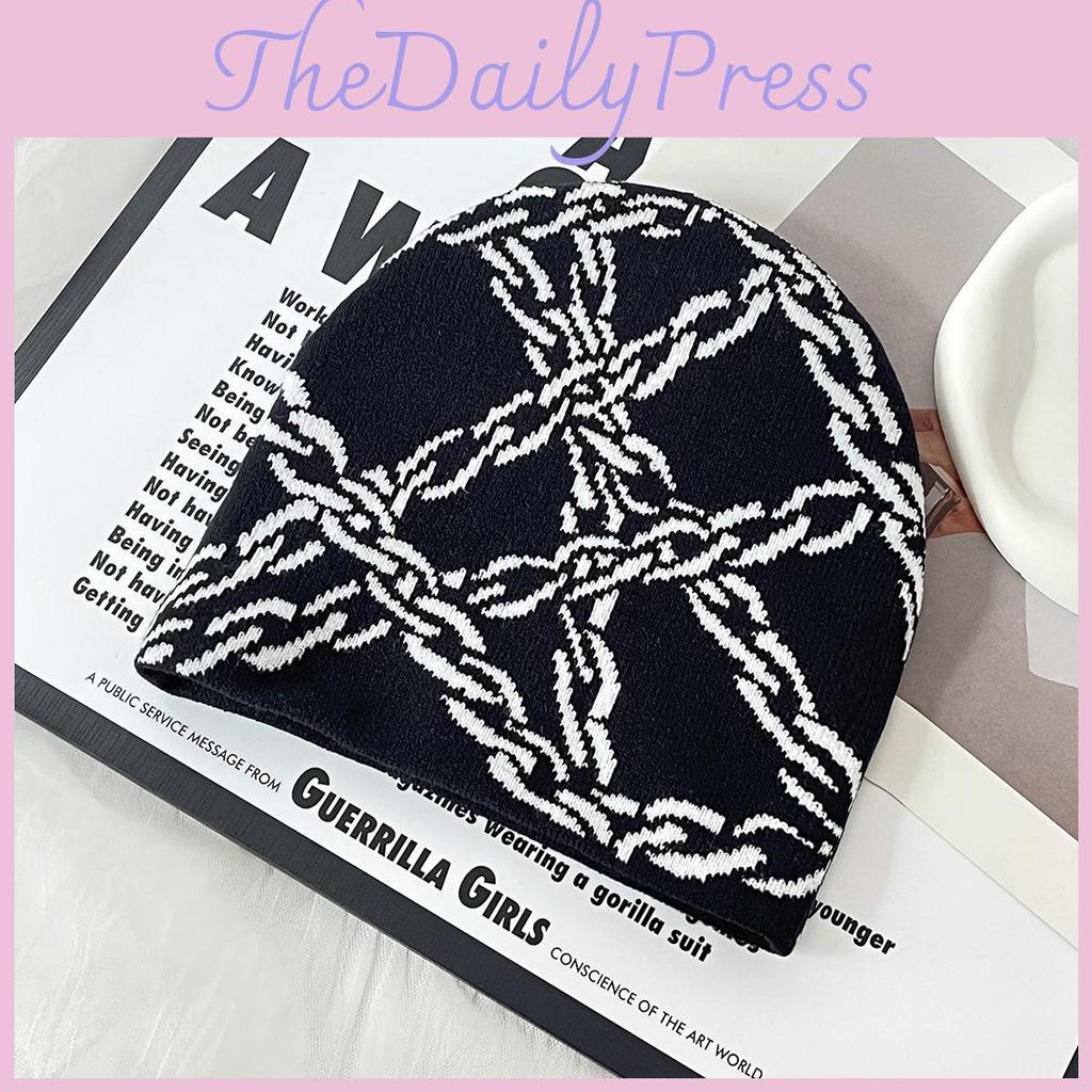 Y2k Goth Style Knit Hat With Chain Pattern For Streetwear And Hiphop Fans