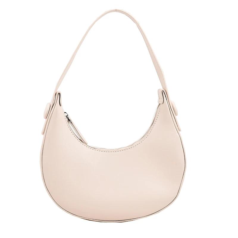 Quality PU Shoulder Bag for Women Solid Color Zipper Simple Bag