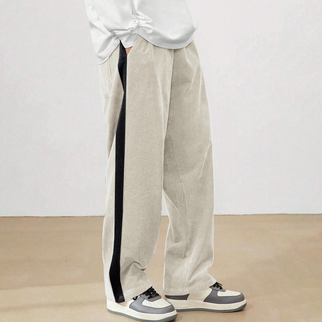 Men's Colorblock Striped Corduroy Trousers Men's Casual Fashion Trousers