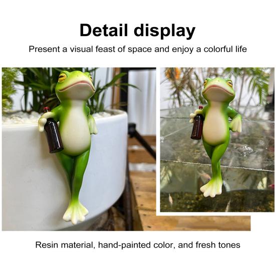 3Pcs/Set Mini Drinking Frog Figurine Standing Sitting Lying Cartoon Frog Statue Resin Sculpture Outdoor Garden Flower Pot Hugger Ornament
