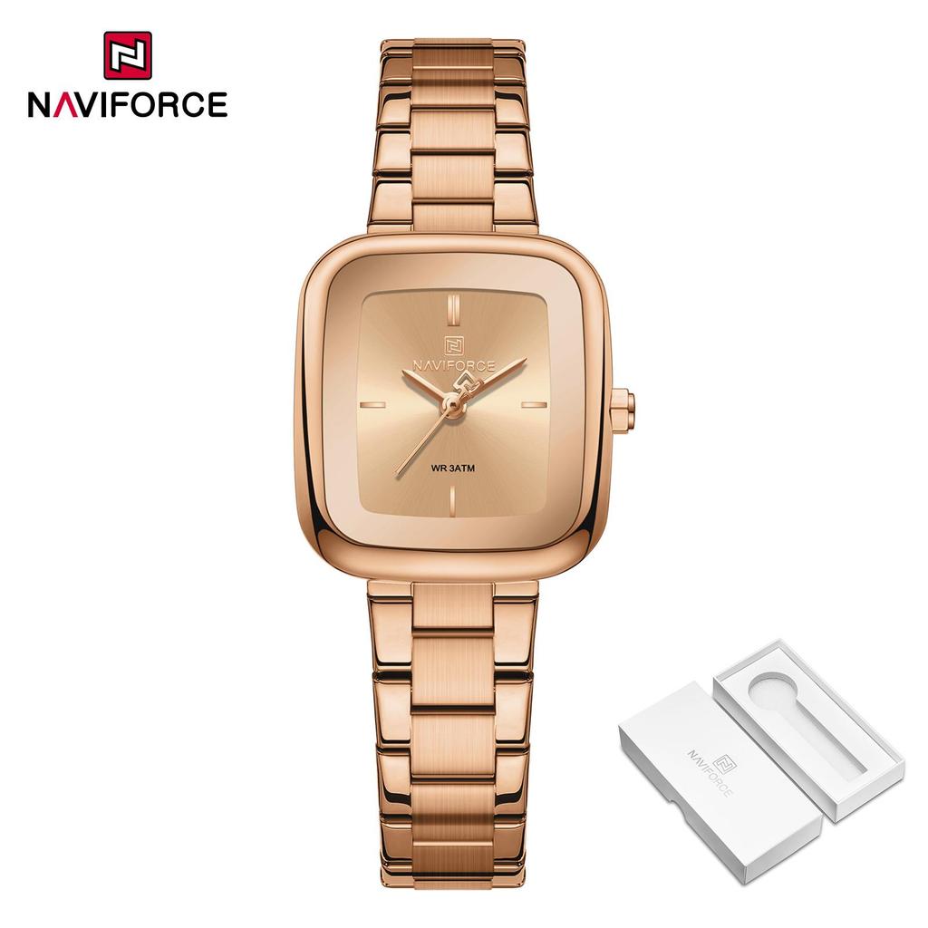 NAVIFORCE Original Simple Women Quartz Watch Square Case Stainless Steel Strap 3ATM Waterproof Lightweight Casual Fashion Women Watch NF5075