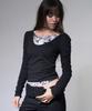 FANCY CLUB Double Layered Shirred Top (Black) F26Zb524