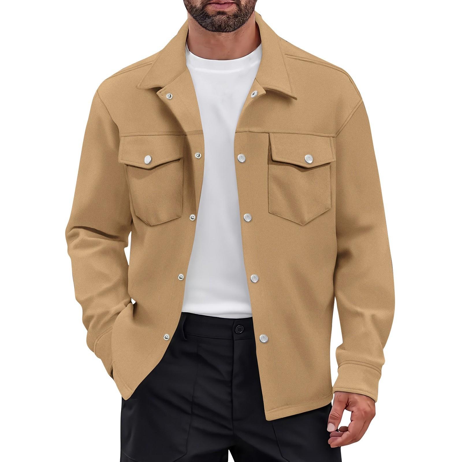 

Мужская зимняя однобортная однотонная куртка с лацканами и двумя карманами XXL