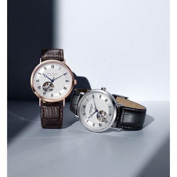 Romanson Kairos Classic Open Heart Brown Leather Watch RWTLRM1B2400RGSI2 + Gift Package