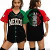 Women's Mexico Soccer Jersey Baseball Shirt Button Down Short Sleeve Lightweight Casual Top for Outdoor Sports and Daily Wear