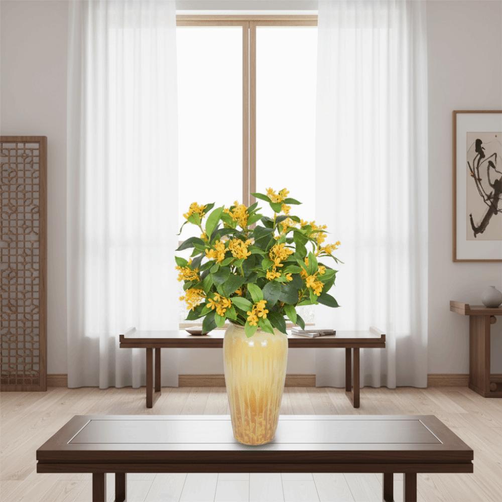 Yellow Flower Osmanthus Artificial Flower Green Leaves Garden Decorations Osmanthus Leaves Branches Photo Props Fake Flowers