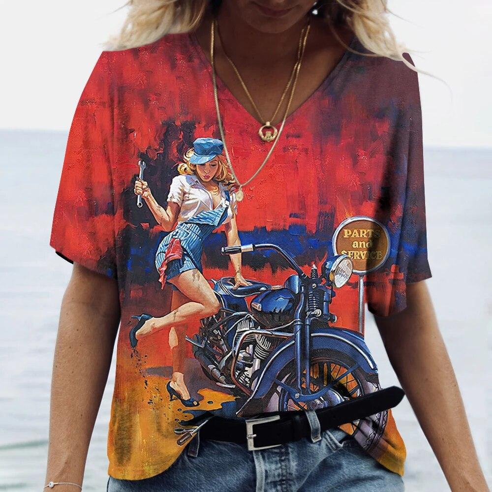 

Винтажная женская футболка с принтом US Route 66, рубашка с v-образным вырезом, уличная одежда большого размера, футболки, одежда в стиле Харадзюку, женский повседневный топ с короткими рукавами