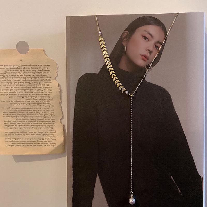 Delicate Pearl & Wheat Ear Pendant Necklace - Cold Style Clavicle Chain for Women