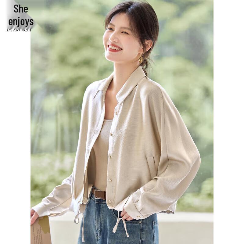 Women s Loose Fit Drawstring Thin Shirt Jacket L