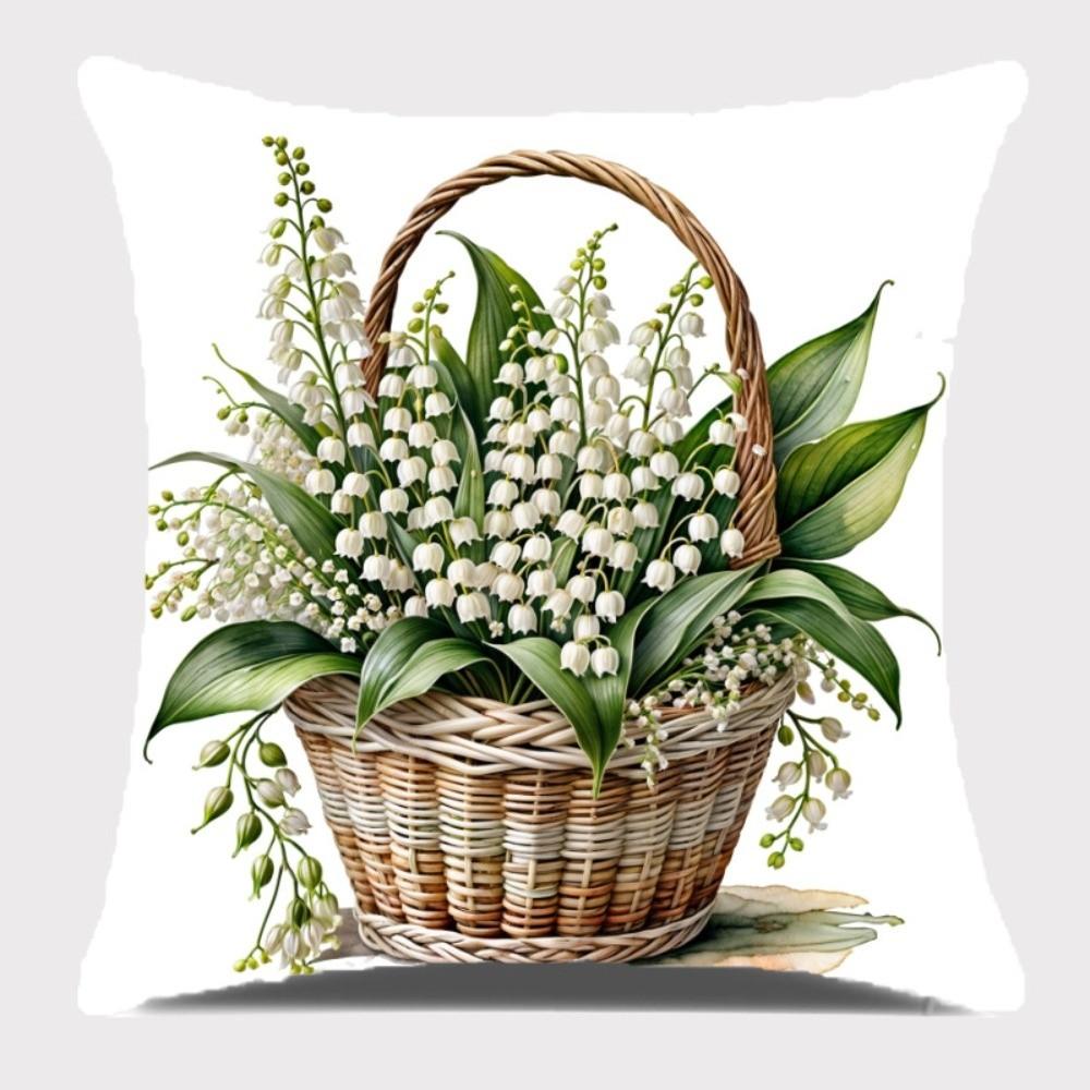 New Lily of the Valley Pillowcase Printed Floral Pattern Short Sofa Pillow Case Zipper 45*45cm Cushion Cover Spring Season