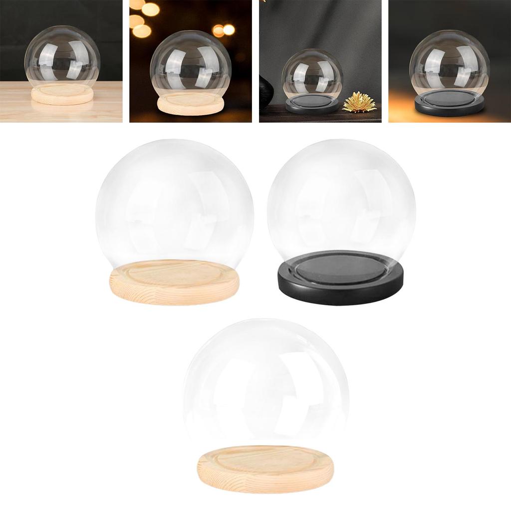 Display Dome with Wooden Base Tabletop Display Case Display Jar Case Dollhouse Decoration Transparent Dome Cloche Glass Dome