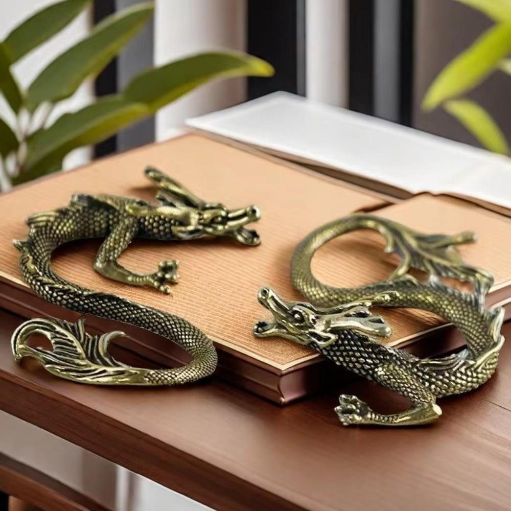 Retro Brass Zodiac Dragon Small Statue Chinese Mythical Beast Figurines New Desktop Ornament