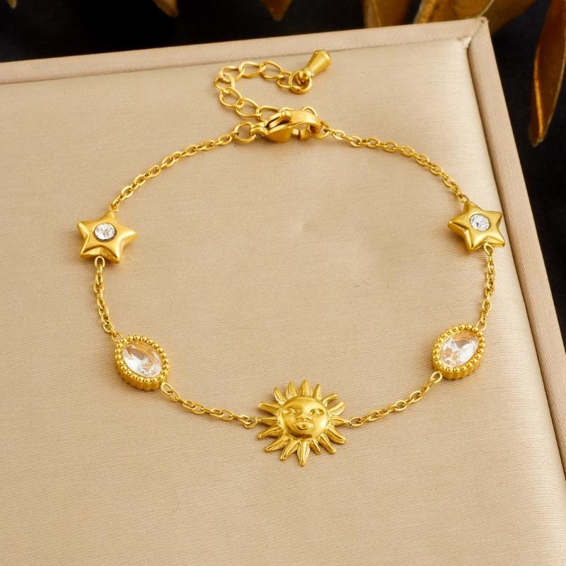 Sun Star Gold Jewelry Set Zircon Necklace Earrings Bracelet