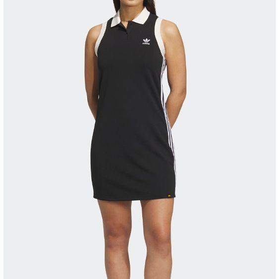 Adidas Originals X Monkey Kingdom Collaboration Spicy Girl Series Color Block Polo Neck Sleeveless Dress Women Dresses Black IP1779