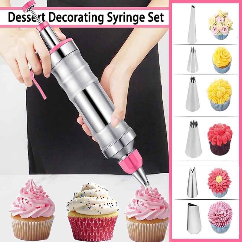 Dessert Decorating Syringe Set,Eusable Frosting Piping Gun, Cupcake Decorating Tools For Cakes, Cookies, Bread, And Desserts
