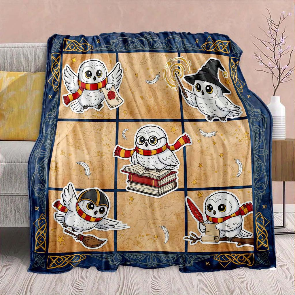 Harry Potter Magic Owl Flannel Blanket - Soft Warm Perfect for Sofa, Bedding Camping Travel Office Home Decor -QJY