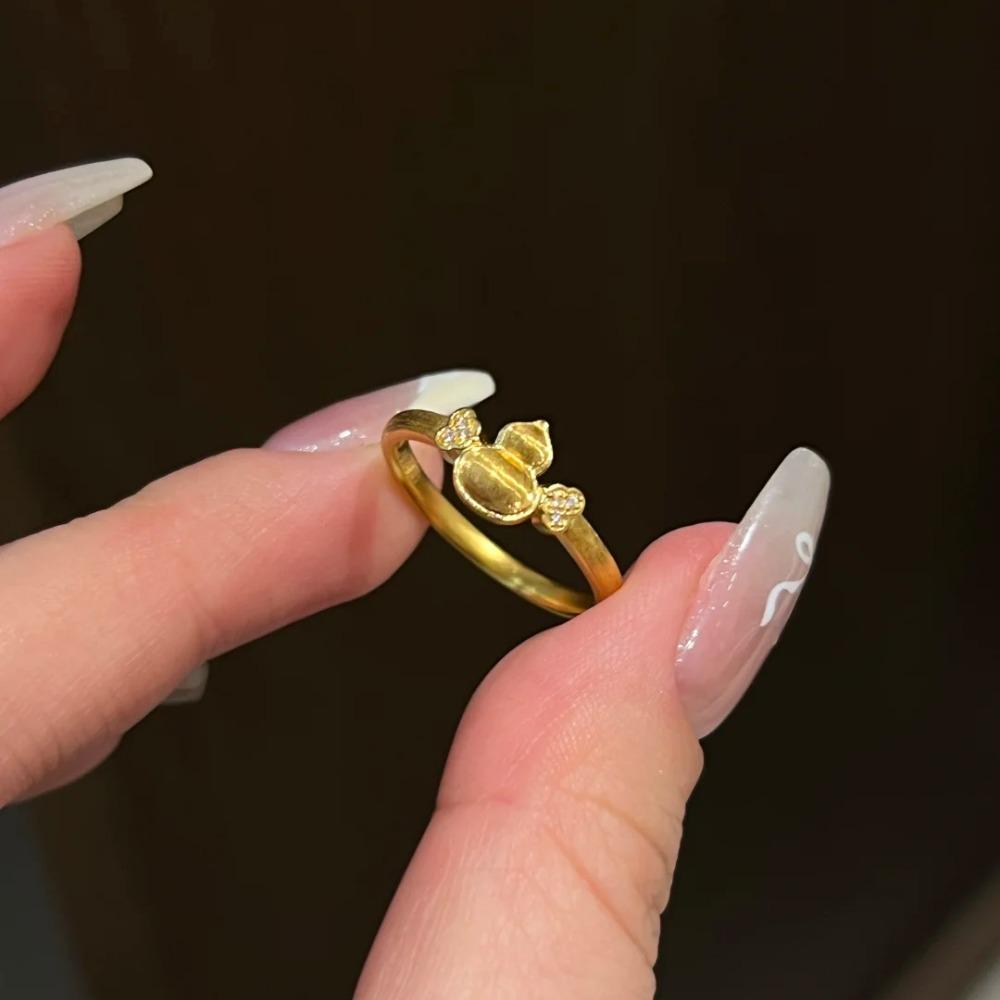 Elegant Chinese Style Gourd Rings for Women Luxurious Gold Plated Diamond Accented Fashion Jewelry