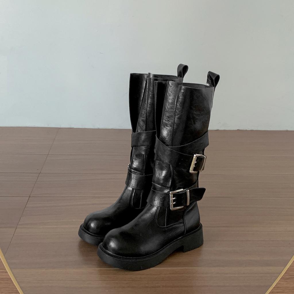 Queen Fan Brown British Thick Heel Boots Children's Boots 2025 New Autumn Height Increasing Knight Boots