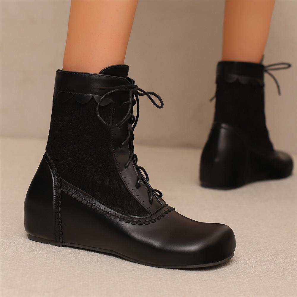 Modisches Design Stiefeletten für Damen Runde Spitze Interne Absatzhöhe Schnürung Große Größen 48 49 50 Modische Date Stiefeletten Frühling Herbst Neu