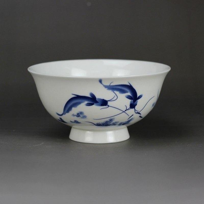 Набор из 10 высокотемпературных сине-белых фарфоровых мисок для риса с подглазурной росписью — посуда в новом китайском стиле. Length 12CM Width 12CM Height 6CM