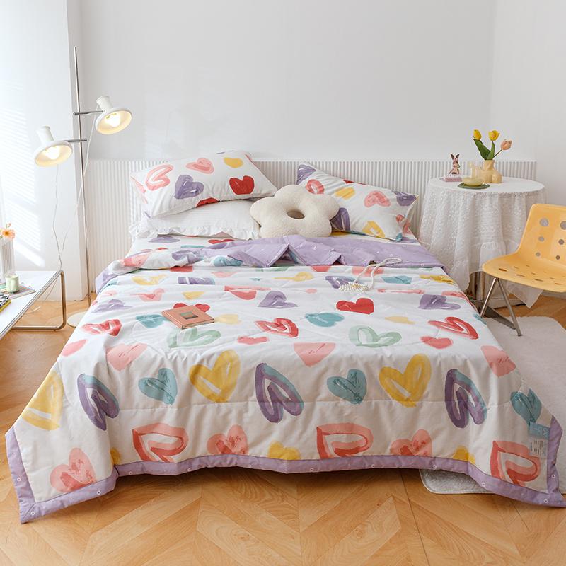 Cartoon Fish Pattern Summer Quilt 100% Cotton Soft Air Conditioning Thin Quilt for Kids Teens Home Sofa Bedroom Thin Blanket