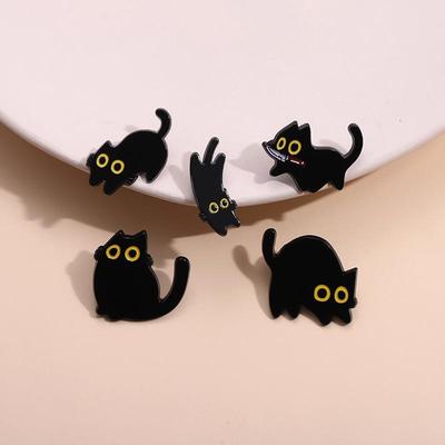Adorable Black Kitten Metal Brooch Lapel Pin - Animal Decoration Corsage & Clothing Accessory
