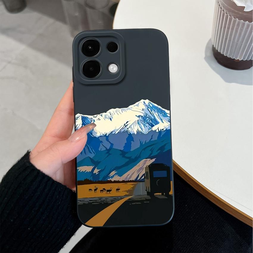 For Oppo Realme 7 10 8 9 5 6 Pro Plus A5 A5X K12 Case Beautiful High Mountain Pattern Liquid Silicone Top Quality Anti Fingerprint Shell For Oppo Capa
