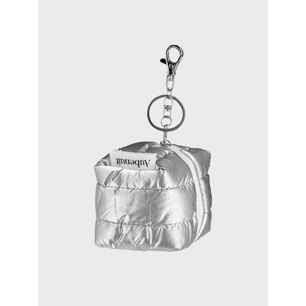 Aube Nuit Metallic Padded Cube Pouch Keyring Metal Silver S (Keyring Can Be Added)