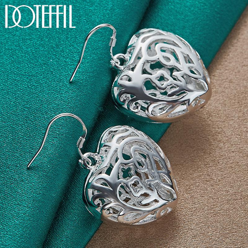 925 Sterling Silver Heart-shaped Geometric Hollow Earrings, Fashionable Wedding Jewelry