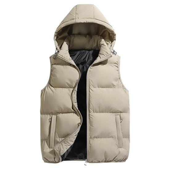 Pánská zimní bavlněná vesta Bez rukávů Kapuce na zip Kapsy Cardigan Zahuštěný Jednobarevný Větruodolný Udržování tepla Měkký Teplý Ležérní Kabát Vesta
