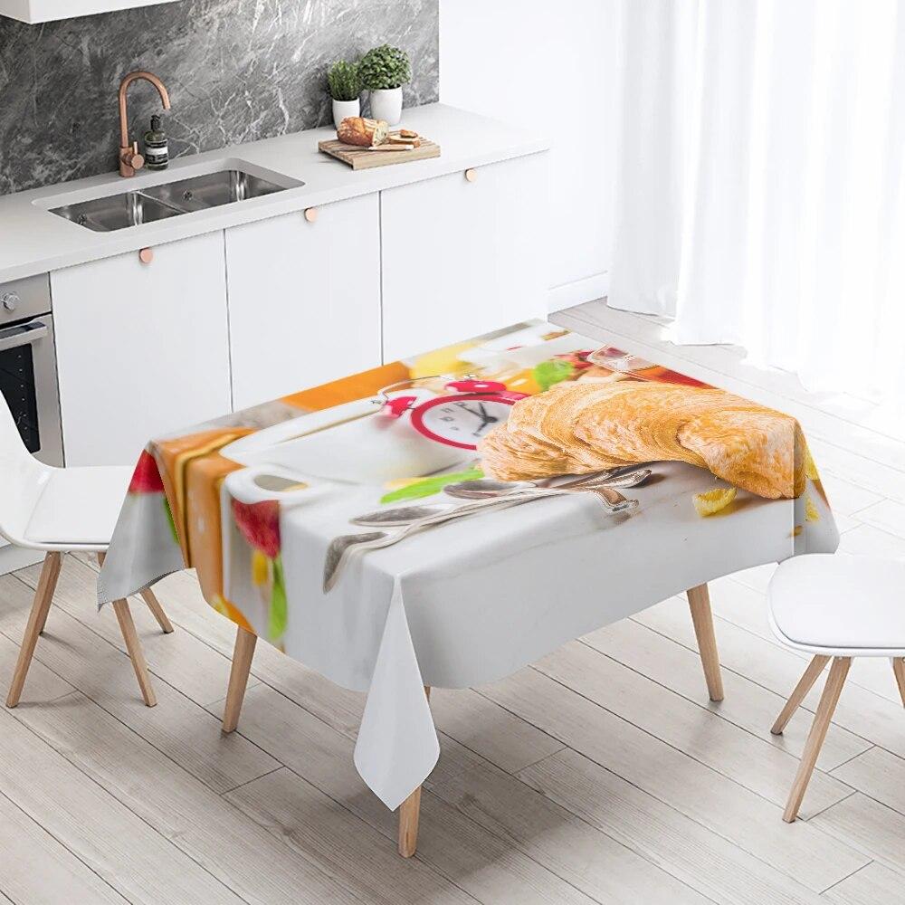 Gourmet Tablecloth Fruit Nut Cake Coffee Print Rectangular  Kitchen Table Decoration Stain Resistant And Waterproof