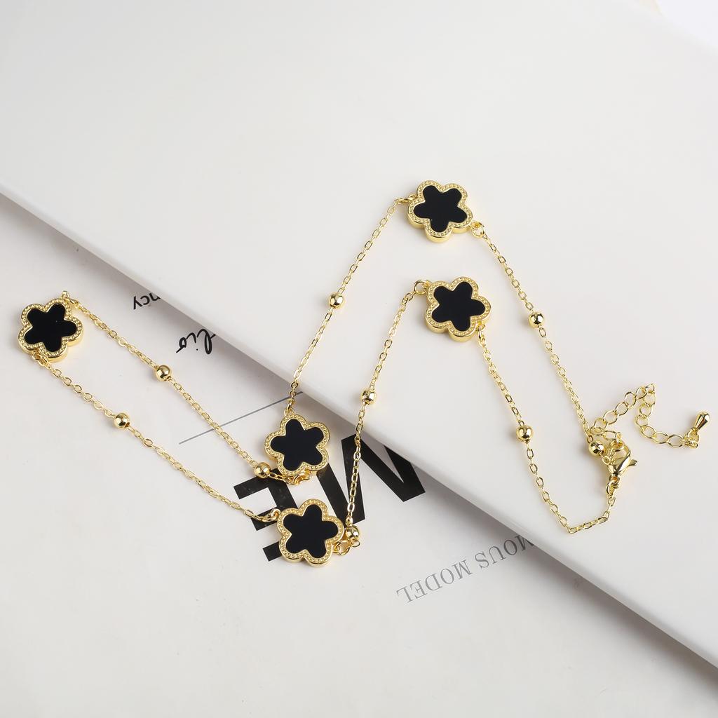 New Sweater Chain Five Point Star Creative Plant Plum Blossom Jewelry Set Shell Simple Bracelet/Necklace/Earrings Women's Clover
