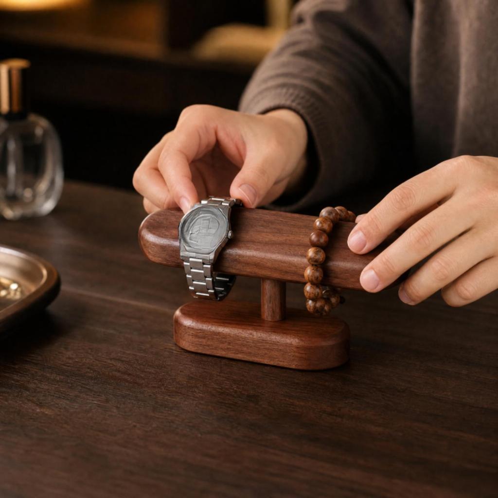 Single-Tier Wood Watch Stand Compact for Dresser