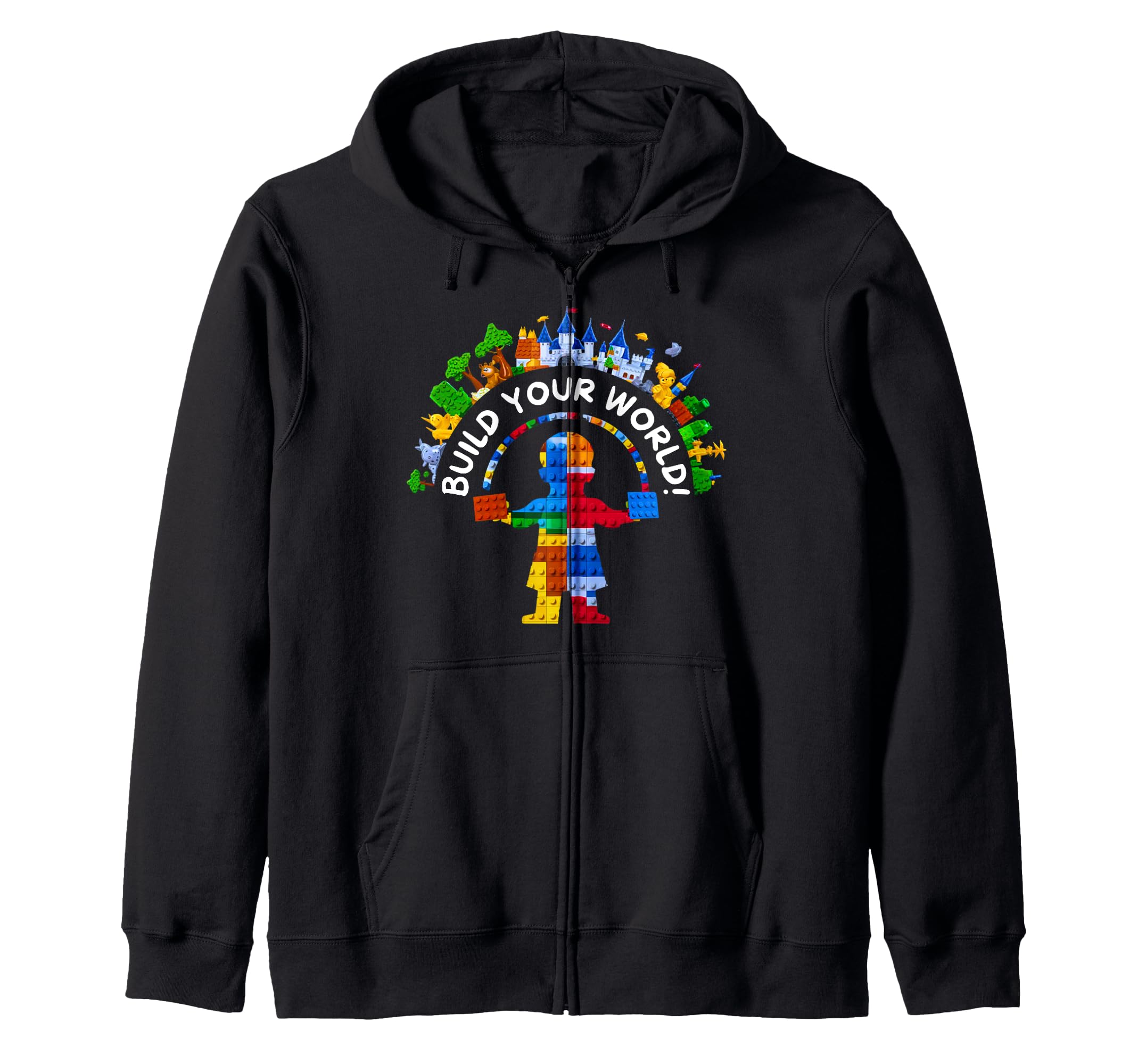 

Master Builder Kids Building Blocks Bricks Toy Birthday Boys Zip Hoodie чорний